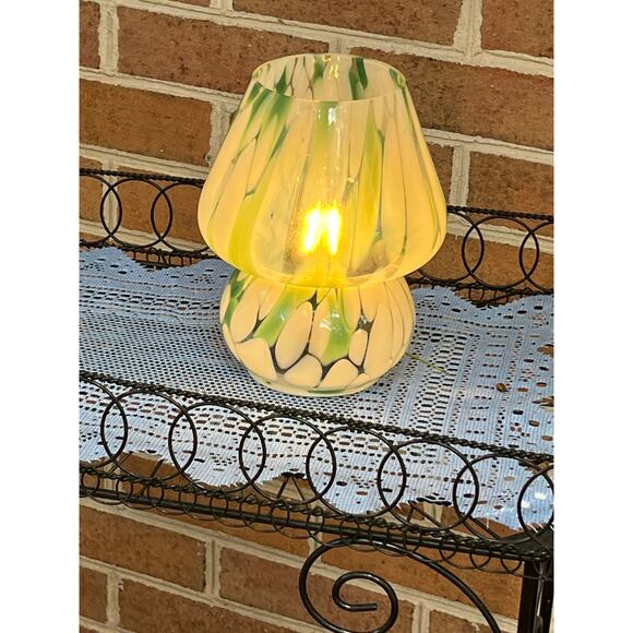 Confetti Glass Mushroom Light Lamp Green & White Boho - Picture 5 of 8